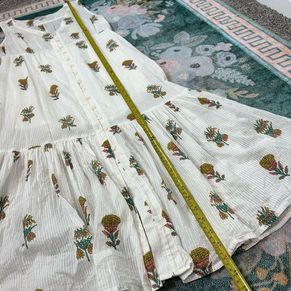 Lucky Brand Women White Cotton Pineapple Print Midi Dress Ruffle Sleeveless Maxi - Picture 6 of 14